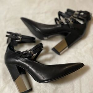 Vic Matie Black Heels with Silver Metal Accents